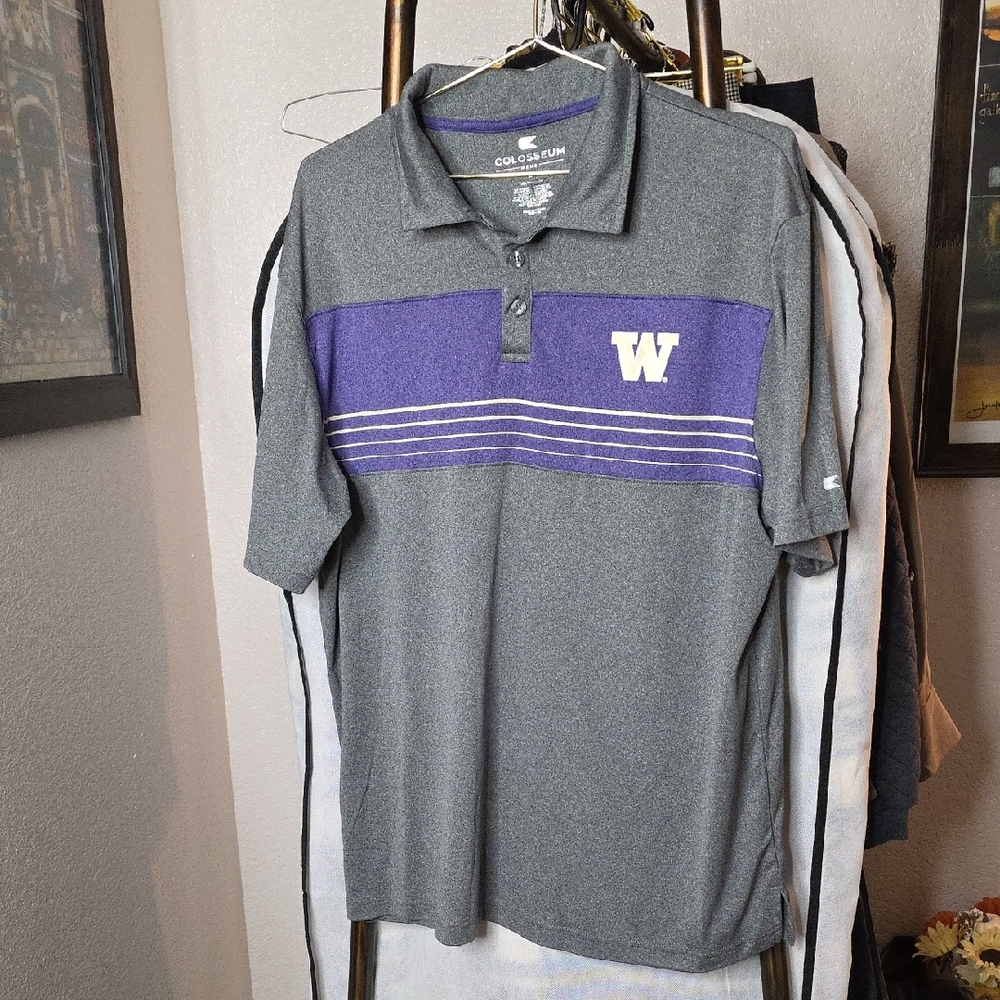Colosseum Men's Polo in Gray with Purple Accent Large